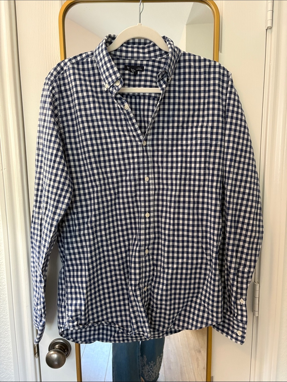 GAP Blue and White Gingham Button-Down Shirt